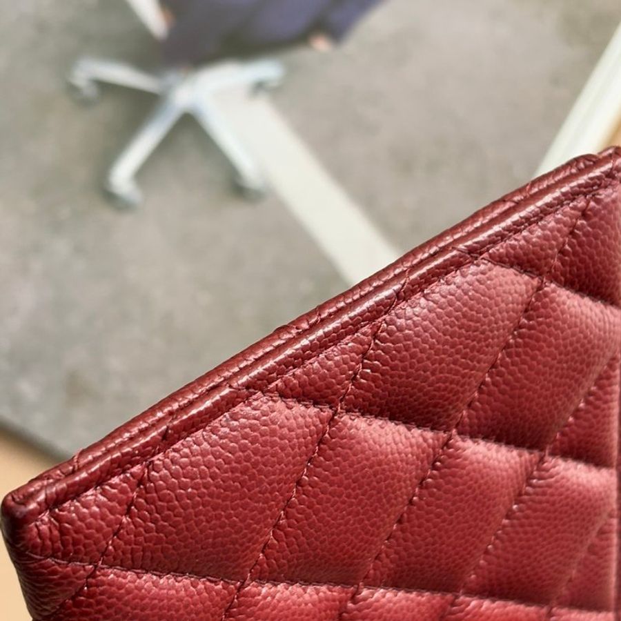 ::CHANEL::香奈兒 A84107 勃根地紅牛皮金雙C一字拉鍊扁型長夾 錢包色皮革卡片零錢包-10