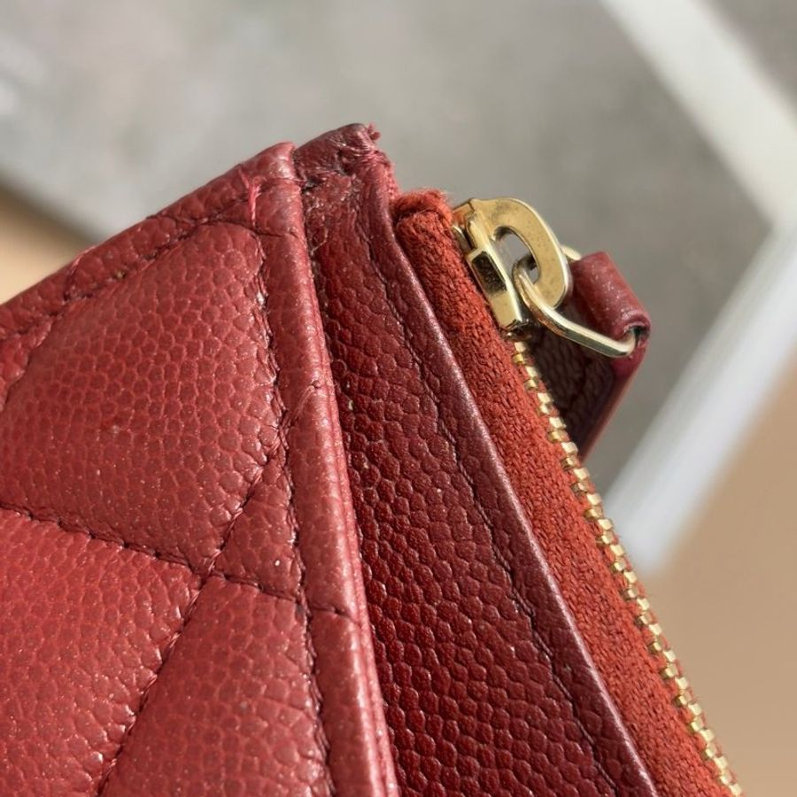 ::CHANEL::香奈兒 A84107 勃根地紅牛皮金雙C一字拉鍊扁型長夾 錢包色皮革卡片零錢包-14