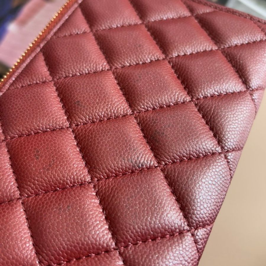 ::CHANEL::香奈兒 A84107 勃根地紅牛皮金雙C一字拉鍊扁型長夾 錢包色皮革卡片零錢包-20