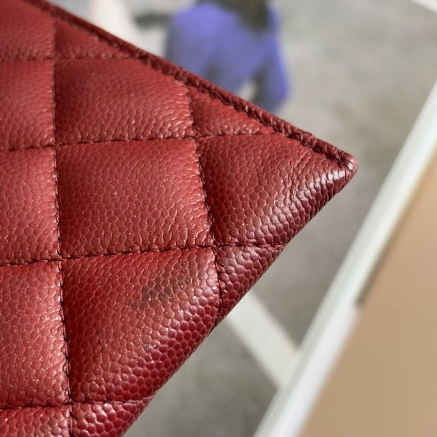 ::CHANEL::香奈兒 A84107 勃根地紅牛皮金雙C一字拉鍊扁型長夾 錢包色皮革卡片零錢包-23