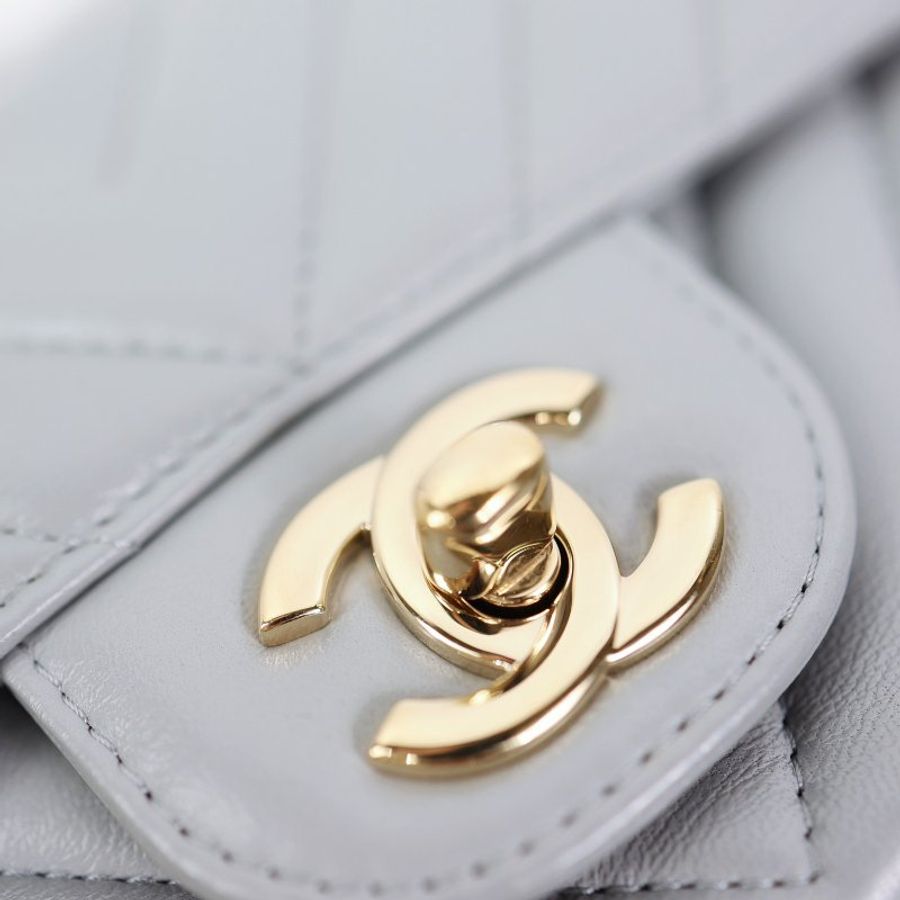 二手 Chanel cf20灰色 淡金釦-1