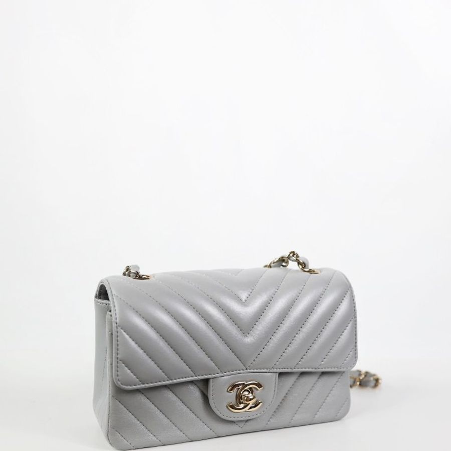 二手 Chanel cf20灰色 淡金釦-7