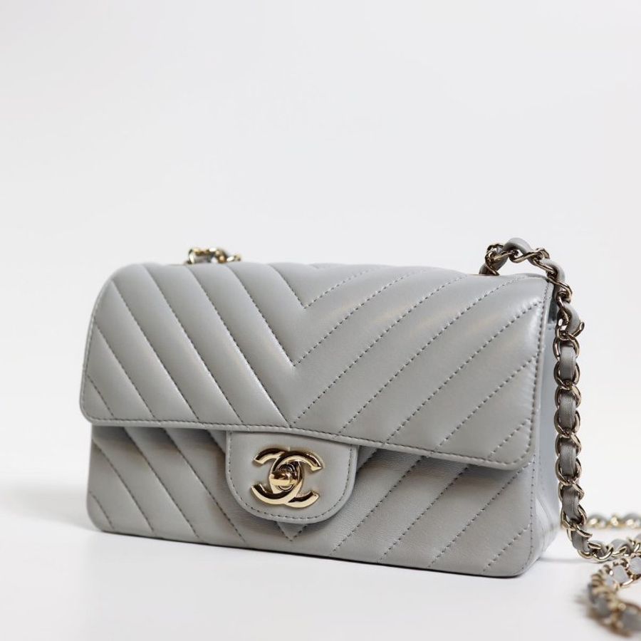 二手 Chanel cf20灰色 淡金釦-15