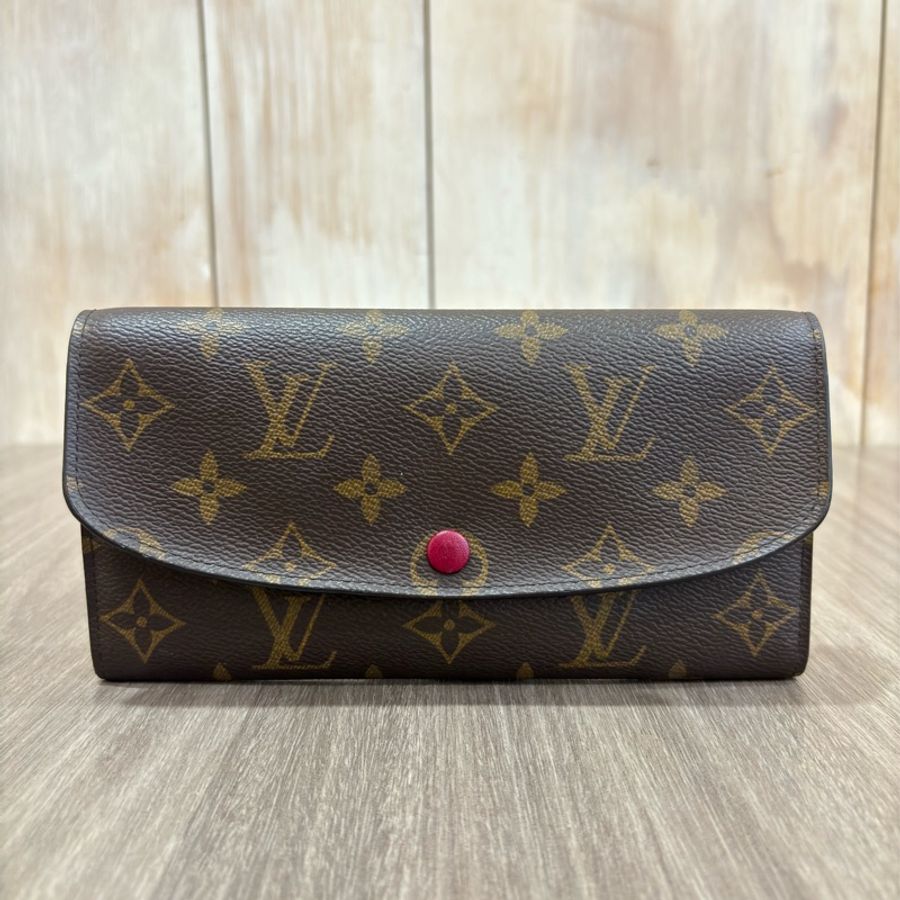 LV M60697 EMILIE 原花 拉鍊 紫紅 微笑 零錢 皮夾 發財夾 長夾-0