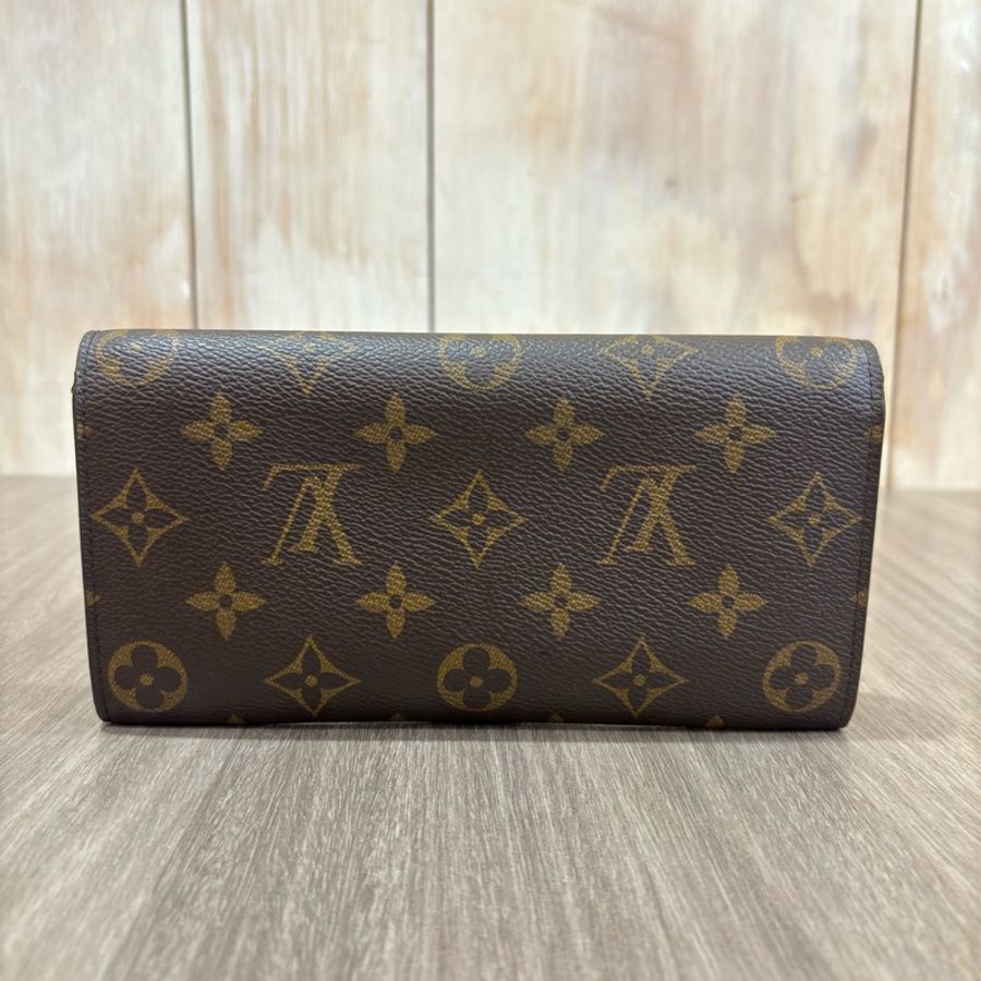 LV M60697 EMILIE 原花 拉鍊 紫紅 微笑 零錢 皮夾 發財夾 長夾-1