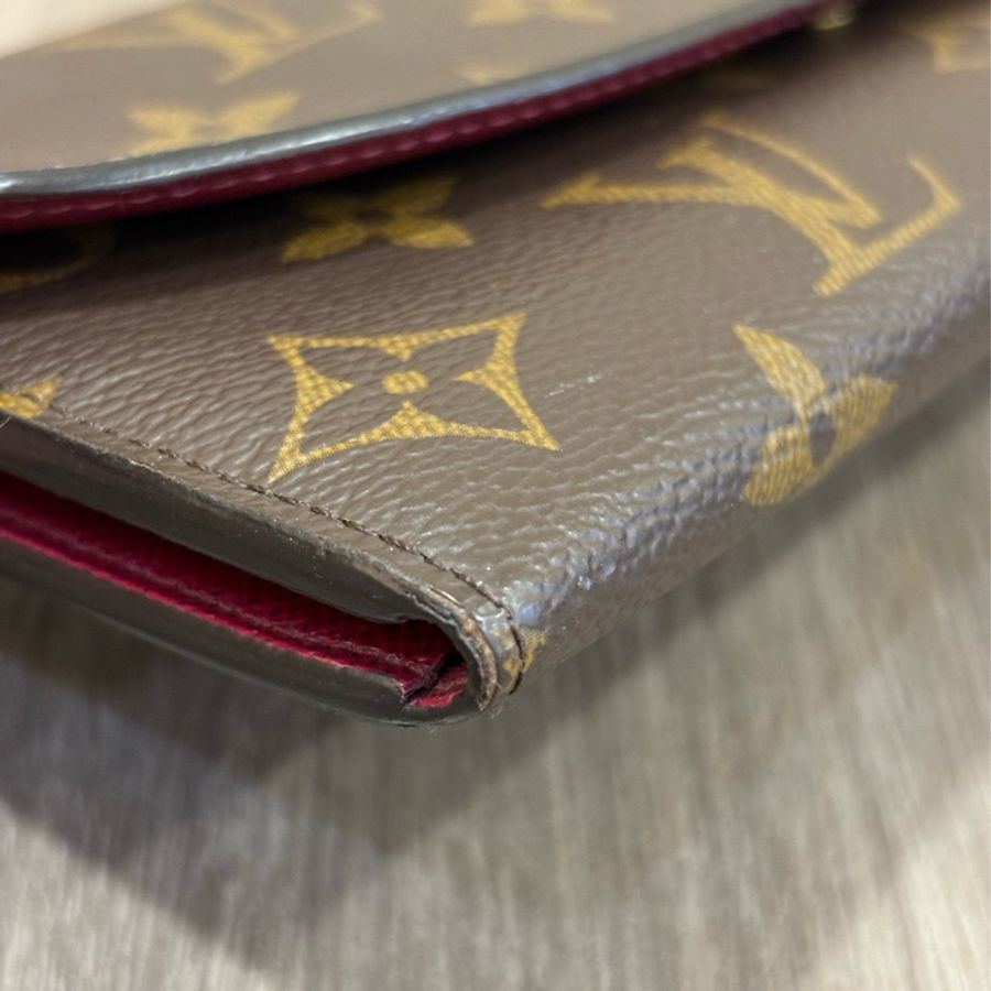 LV M60697 EMILIE 原花 拉鍊 紫紅 微笑 零錢 皮夾 發財夾 長夾-5