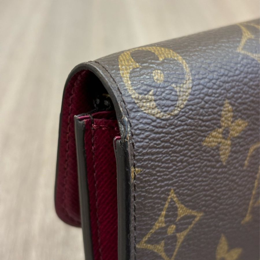LV M60697 EMILIE 原花 拉鍊 紫紅 微笑 零錢 皮夾 發財夾 長夾-11