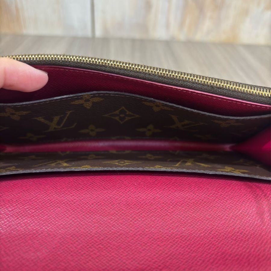 LV M60697 EMILIE 原花 拉鍊 紫紅 微笑 零錢 皮夾 發財夾 長夾-20