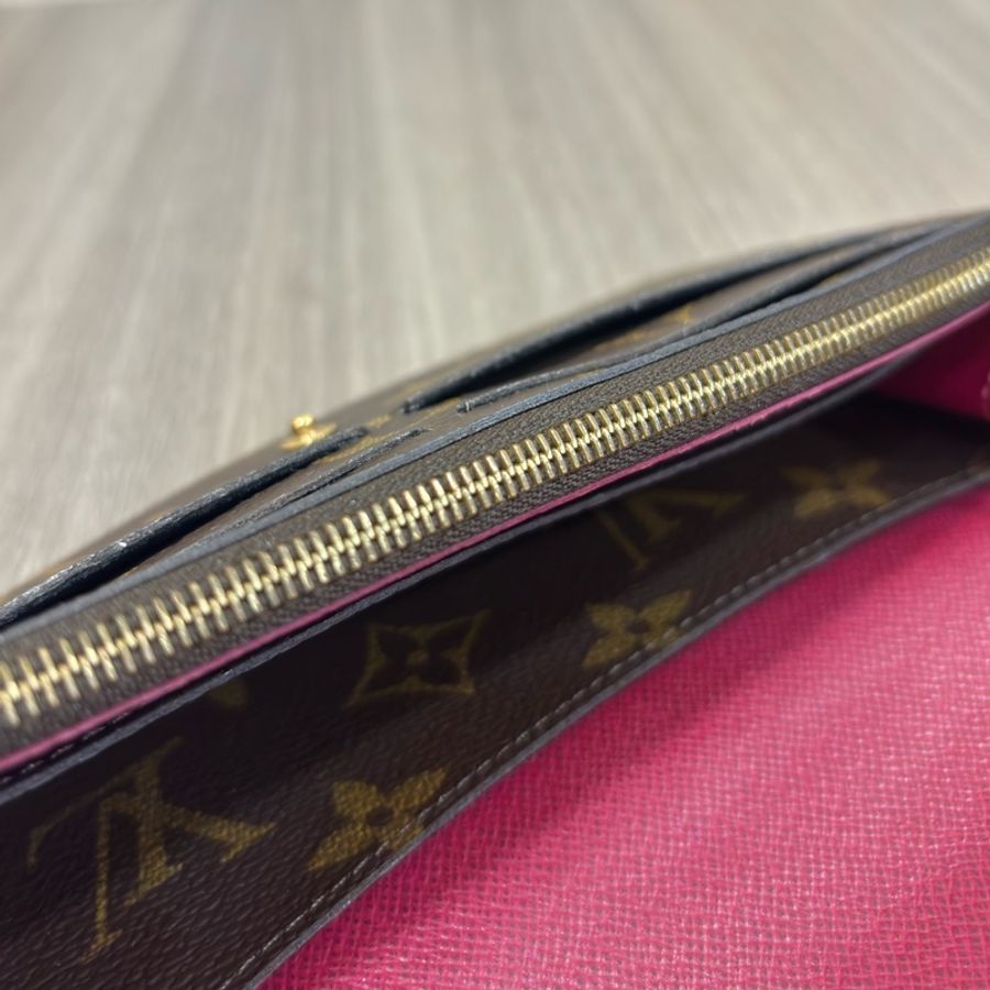 LV M60697 EMILIE 原花 拉鍊 紫紅 微笑 零錢 皮夾 發財夾 長夾-21