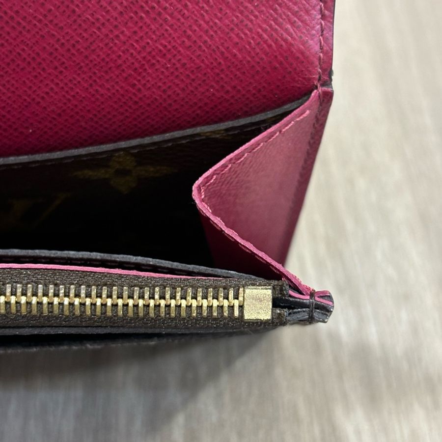 LV M60697 EMILIE 原花 拉鍊 紫紅 微笑 零錢 皮夾 發財夾 長夾-22