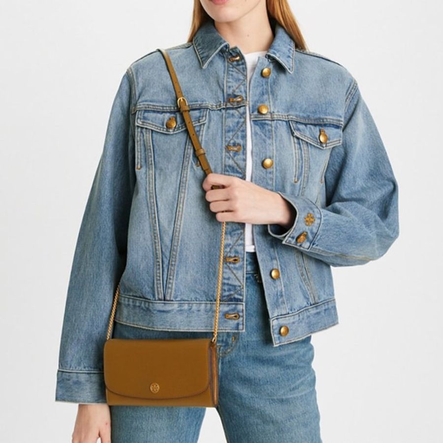 【Tory Burch】專櫃經典款 ROBINSON金字LOGO防刮牛皮側背/斜背兩用包 WOC 三色可選-3
