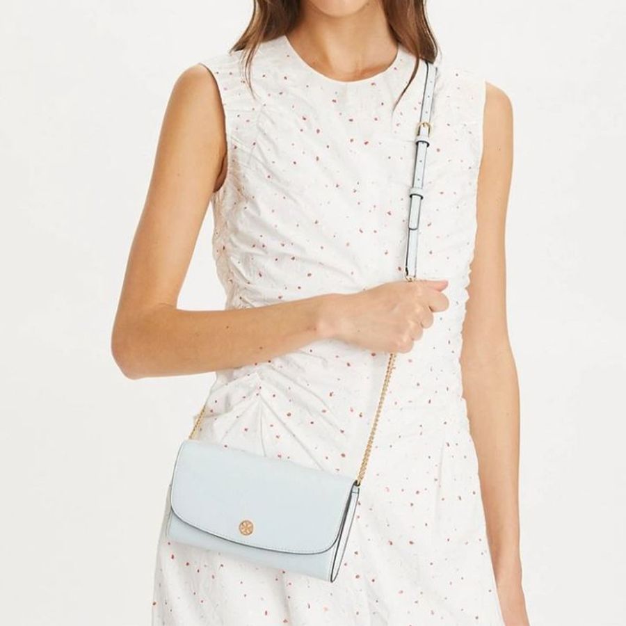 【Tory Burch】專櫃經典款 ROBINSON金字LOGO防刮牛皮側背/斜背兩用包 WOC 三色可選-4