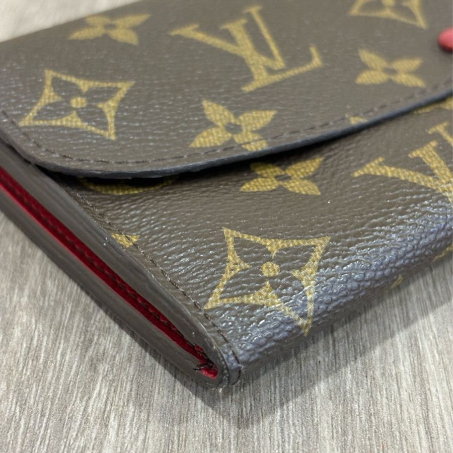 LV M60697 EMILIE 原花 拉鍊夾 紫紅 微笑 零錢夾 皮夾 發財夾 長夾-4