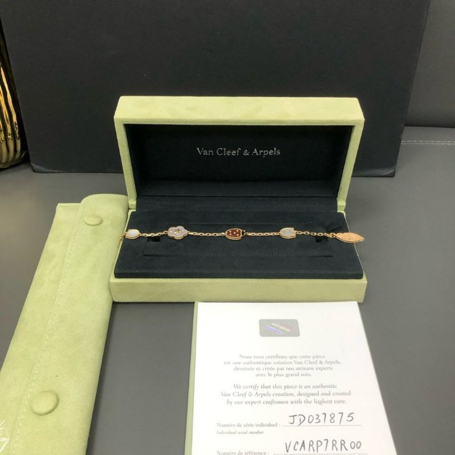 梵克雅宝 vca瓢虫手链Van Cleef & Arpels梵克雅宝 Lucky Spring 瓢虫花朵图案 18k玫瑰金 手链-0