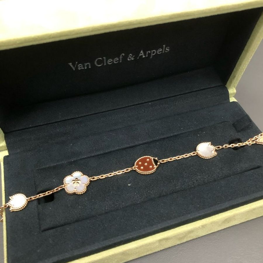 梵克雅宝 vca瓢虫手链Van Cleef & Arpels梵克雅宝 Lucky Spring 瓢虫花朵图案 18k玫瑰金 手链-1