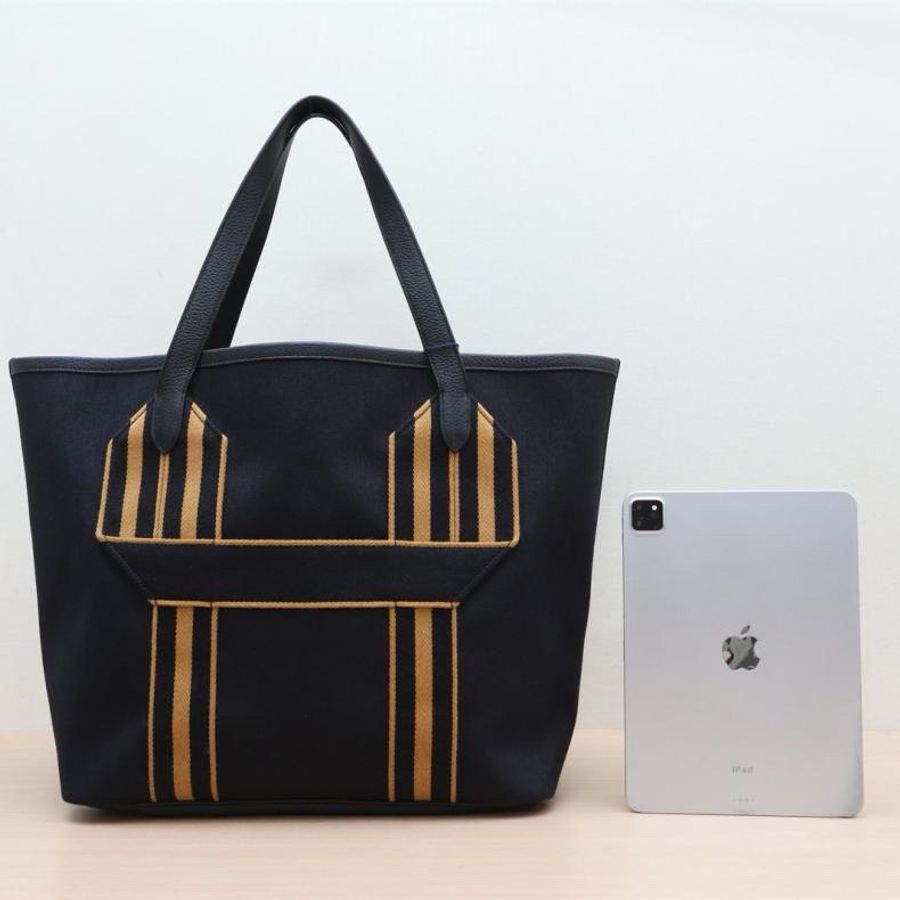 HERMES(愛馬仕) Pursangle tote 購物袋 89黑色 帆布 U刻 銀扣-2