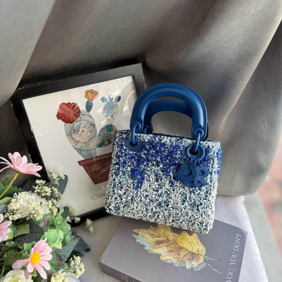 Dior Lady Art X 河鐘賢限量款迷你二用托特包(藍色/白色)-0