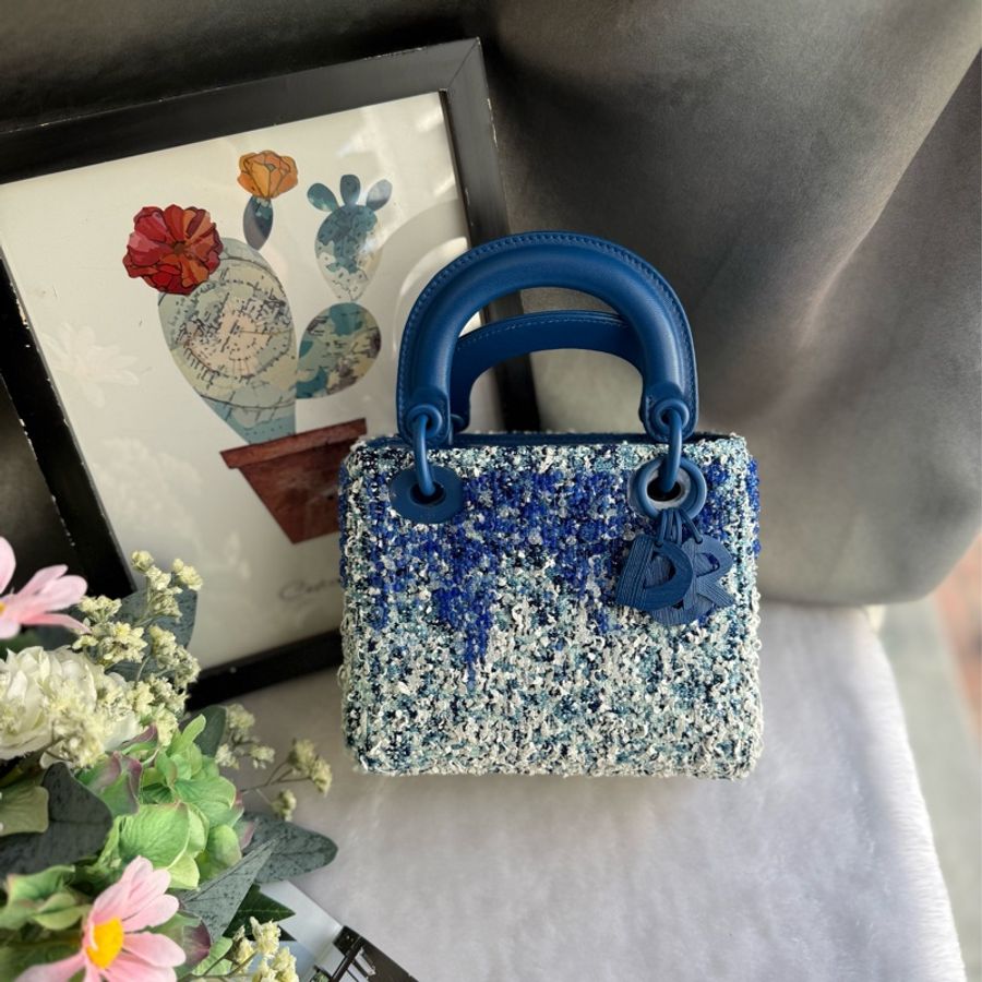 Dior Lady Art X 河鐘賢限量款迷你二用托特包(藍色/白色)-1