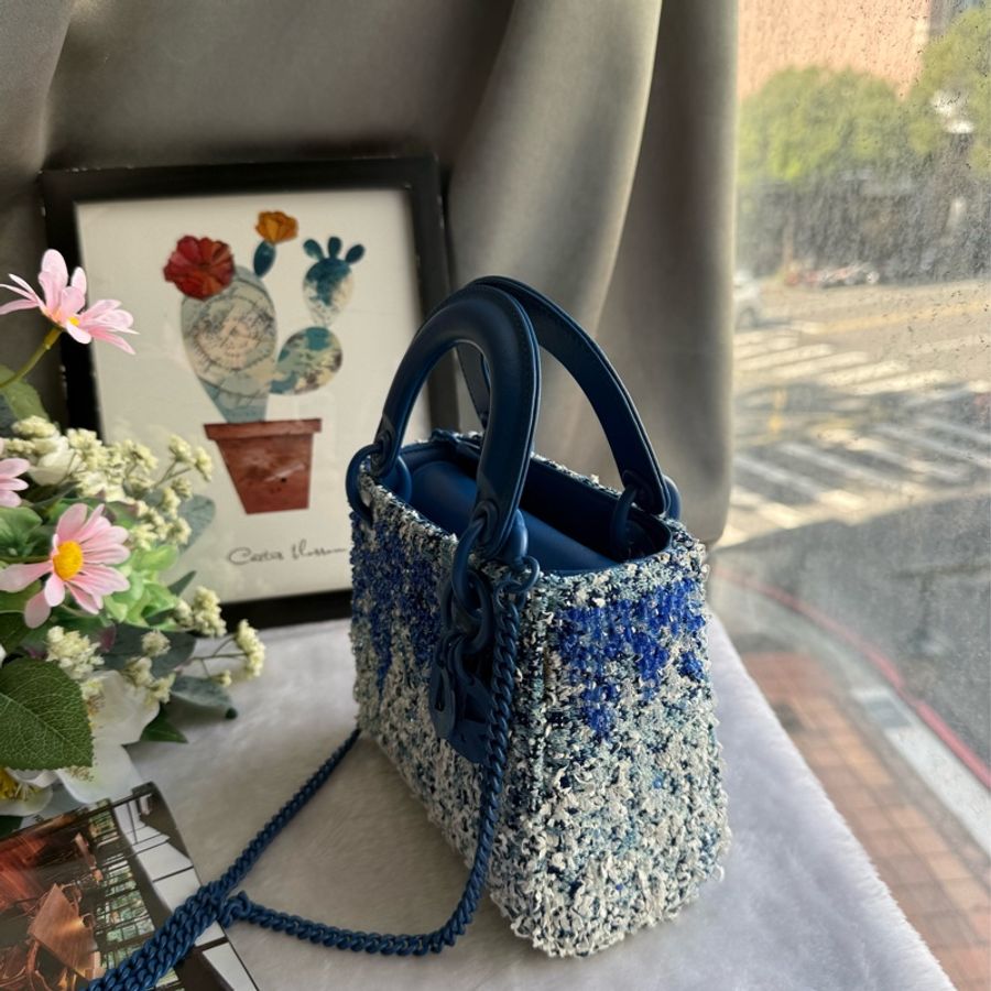 Dior Lady Art X 河鐘賢限量款迷你二用托特包(藍色/白色)-3