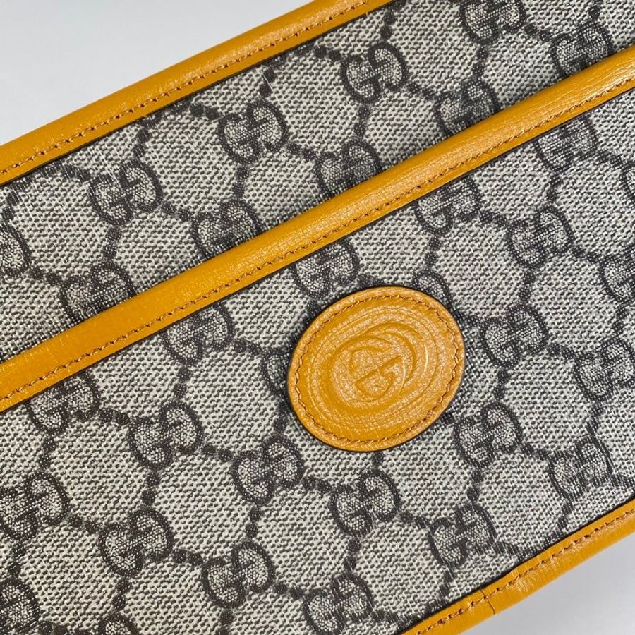 🔹全新品🔹 GUCCI GG Supreme PVC 塗層帆布 芥末黃 拉鍊 手提 手拿包-7