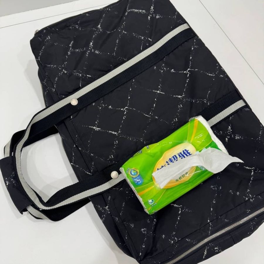 CHANEL 香奈兒 vintage 波士頓包 旅行系列 尼龍 黑銀 登機袋 旅行袋 購物袋 行李袋 手提包-4