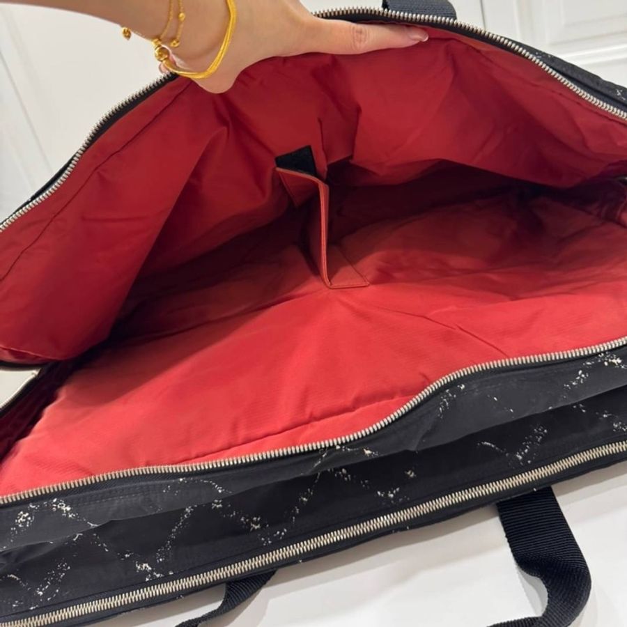 CHANEL 香奈兒 vintage 波士頓包 旅行系列 尼龍 黑銀 登機袋 旅行袋 購物袋 行李袋 手提包-11