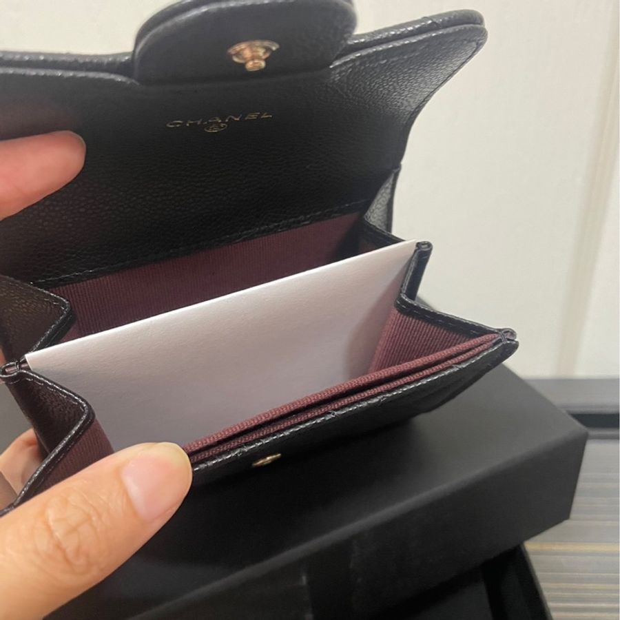 Chanel 荔枝皮銀釦錢包-1