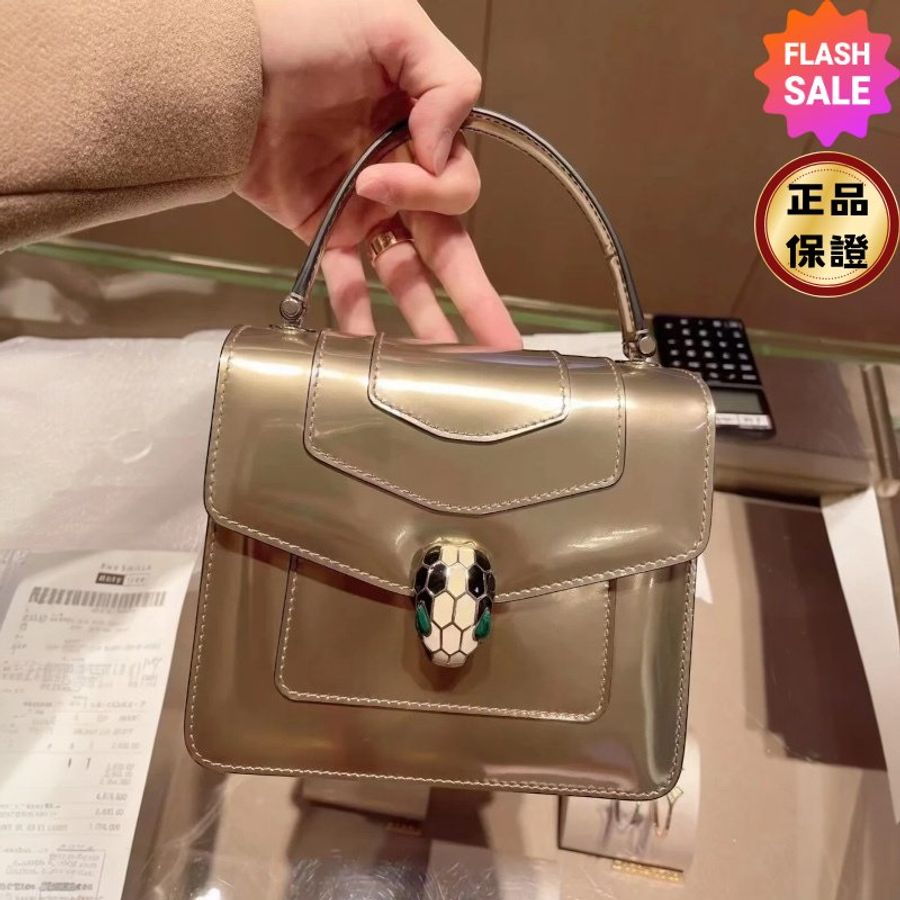 ✨快閃特價✨Bvlgari 281217 Serpenti Forever 金屬刷紋小牛皮包 古銅色-0