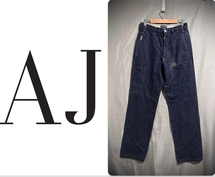 Armani jeans 義大利製 古著工裝褲 高腰錐形牛仔褲 口袋工作丹寧長褲 vintage indigo nu forms-0