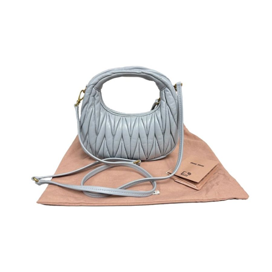 【二手真品】Miu Miu Wander Matelasse XS 手挽肩背兩用袋 藍色金扣(9成新)-1