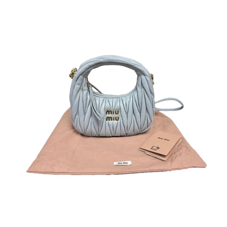 【二手真品】Miu Miu Wander Matelasse XS 手挽肩背兩用袋 藍色金扣(9成新)-2