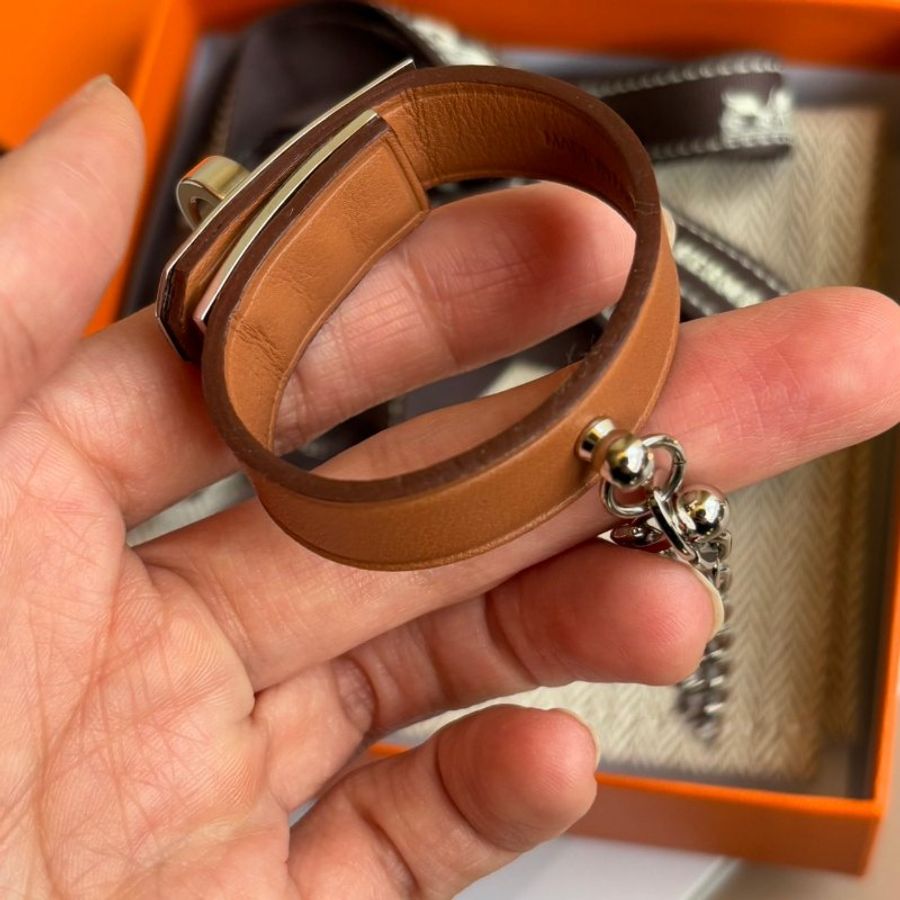 ::HERMES:: Kelly Glove Clip棕色銀釦凱莉手套夾 手套釦-3