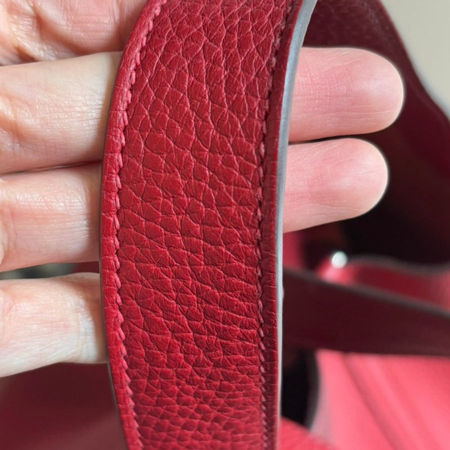 ::HERMES:: 🄾 方塊O刻 PICOTIN 22紅色牛皮銀釦手提包 菜籃子-15