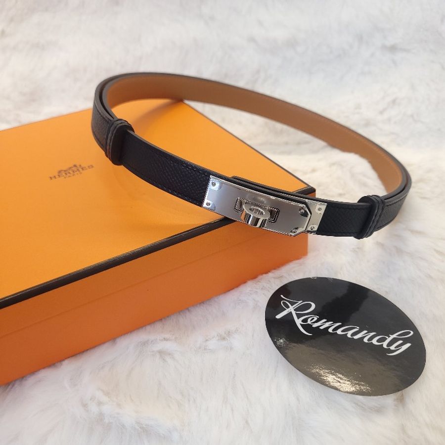 Hermès Kelly Epsom 腰帶 黑銀-0