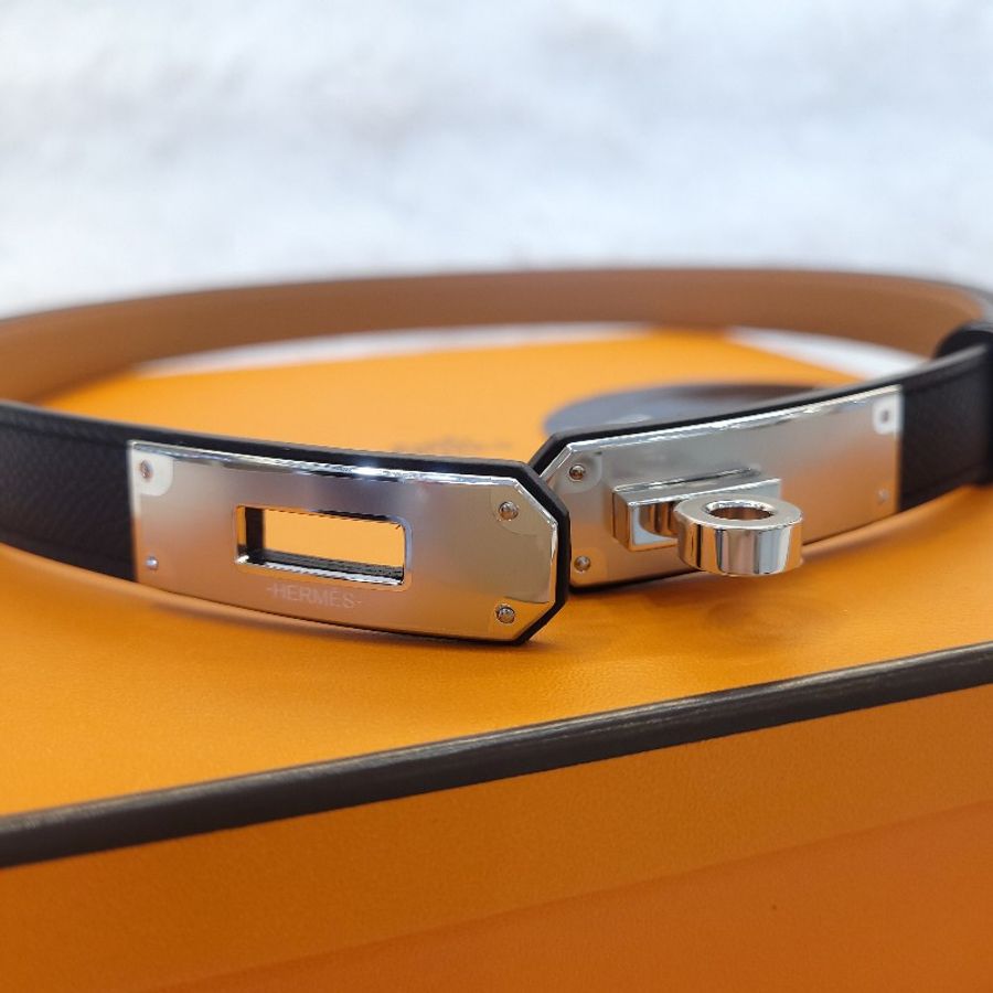 Hermès Kelly Epsom 腰帶 黑銀-1