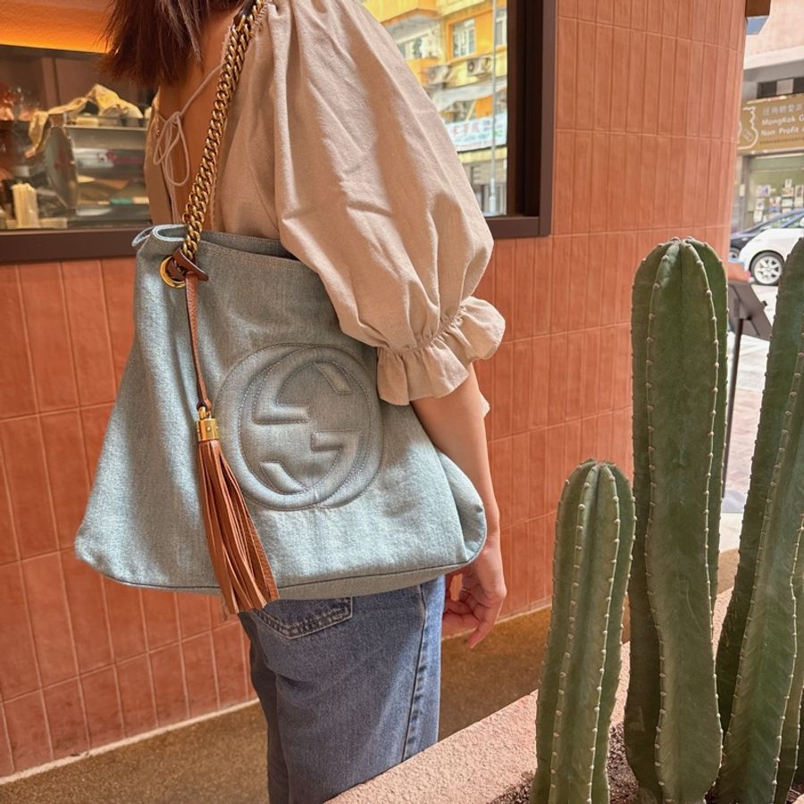 Gucci Denim Soho Interlocking Totebag 牛仔布隨性慵懶感托特包-0