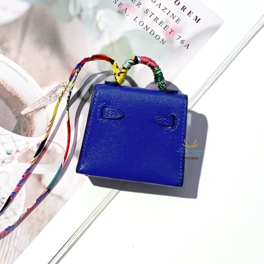 Hermès Kelly Twilly 電光藍金釦吊飾-2