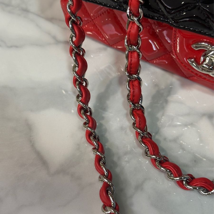 Chanel Coco25 雙鏈雙蓋口蓋包❤️🔥專櫃售36w🔥全配剛離櫃🔥拼色漆皮秀款🖤-13