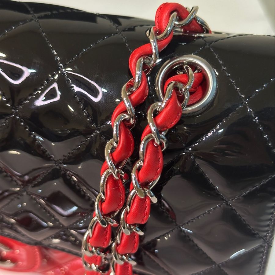 Chanel Coco25 雙鏈雙蓋口蓋包❤️🔥專櫃售36w🔥全配剛離櫃🔥拼色漆皮秀款🖤-16