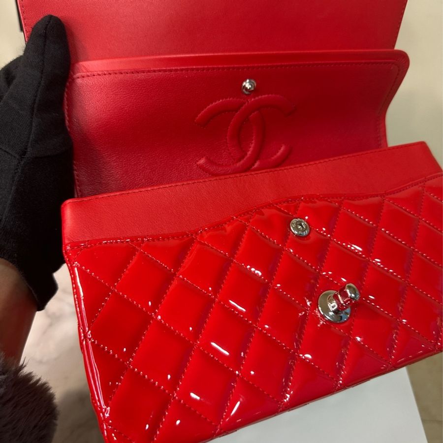 Chanel Coco25 雙鏈雙蓋口蓋包❤️🔥專櫃售36w🔥全配剛離櫃🔥拼色漆皮秀款🖤-27