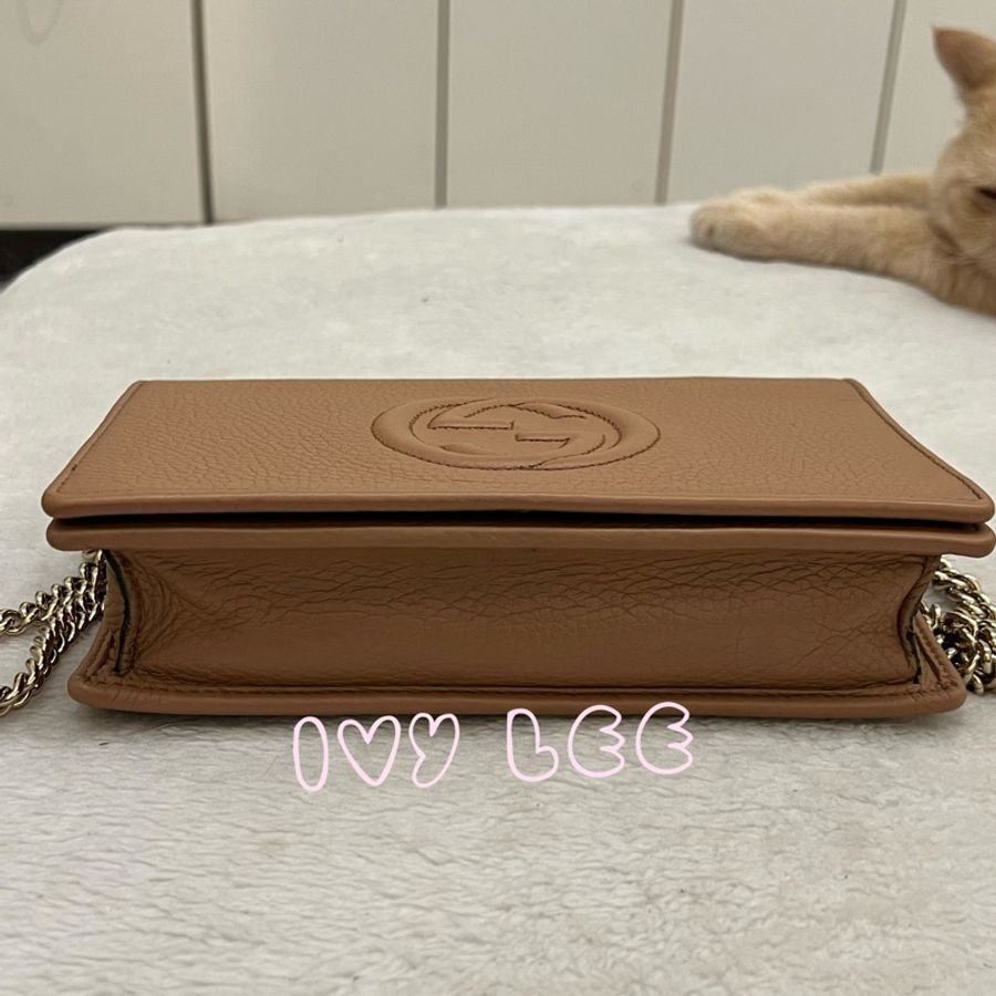 GUCCI 古馳 598211 經典SOHO系列鍊帶 奶茶棕 WOC手拿包 斜背包 二手精品-3