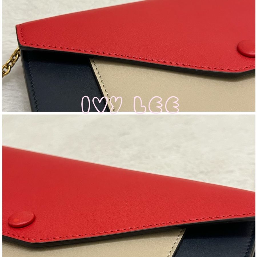 Céline 賽琳 皮革口袋信封蓋口包 黑 紅 米色 拼色 肩背包 斜背包 woc 二手精品-12