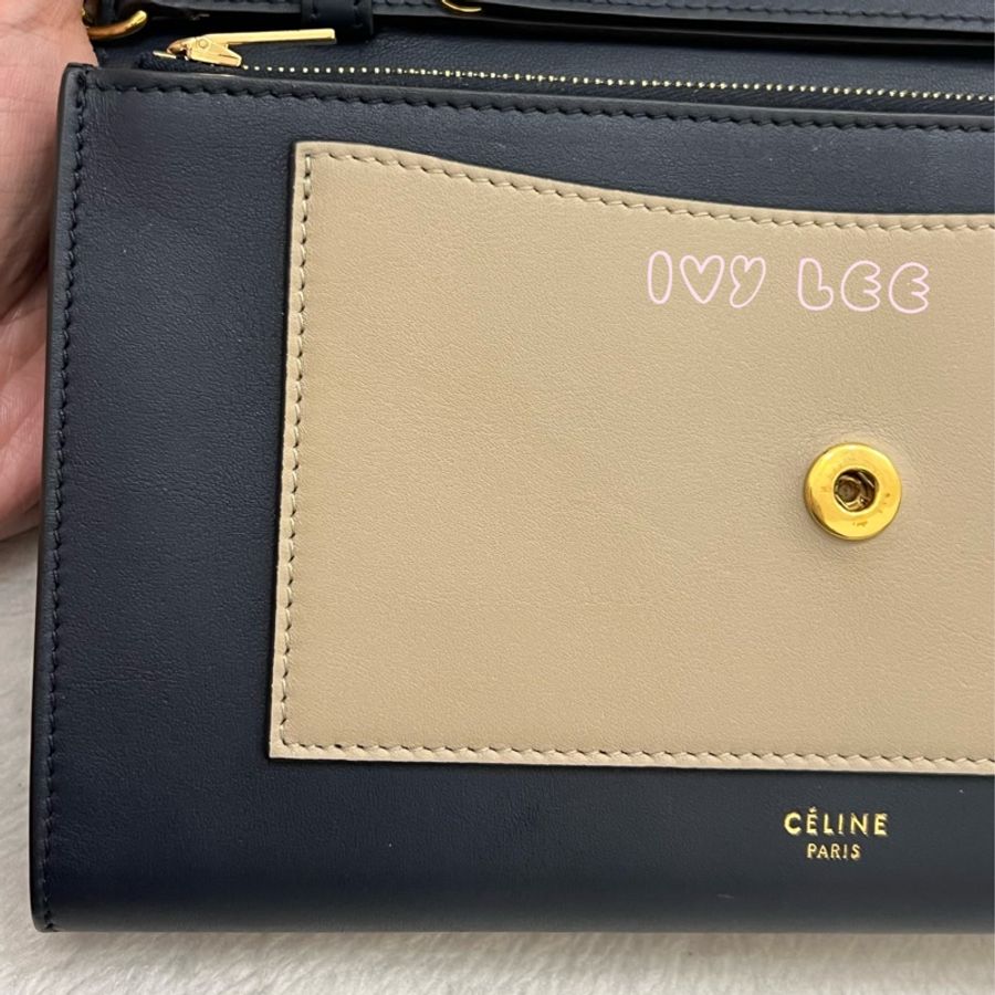 Céline 賽琳 皮革口袋信封蓋口包 黑 紅 米色 拼色 肩背包 斜背包 woc 二手精品-20