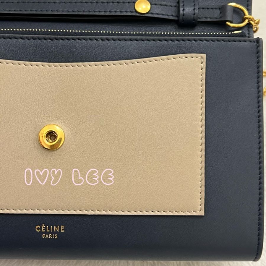 Céline 賽琳 皮革口袋信封蓋口包 黑 紅 米色 拼色 肩背包 斜背包 woc 二手精品-21