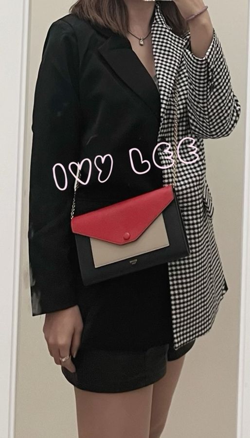 Céline 賽琳 皮革口袋信封蓋口包 黑 紅 米色 拼色 肩背包 斜背包 woc 二手精品-28