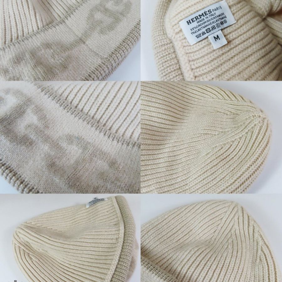 【巴黎站二手名牌專賣店】*現貨*HERMES 愛馬仕 真品*Heaven米色喀什米爾針織豬鼻子毛帽 帽子-5