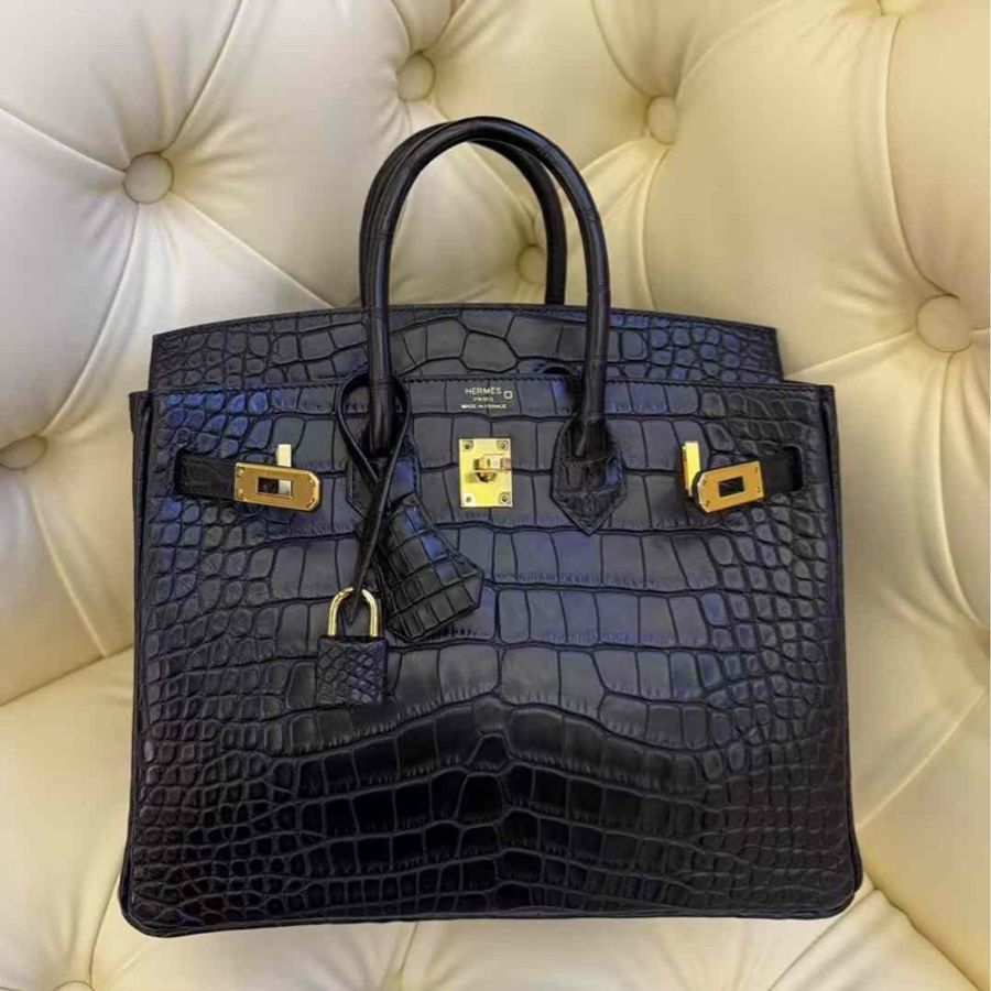 全新 Hermes birkin 25 黑金霧面鱷魚-0