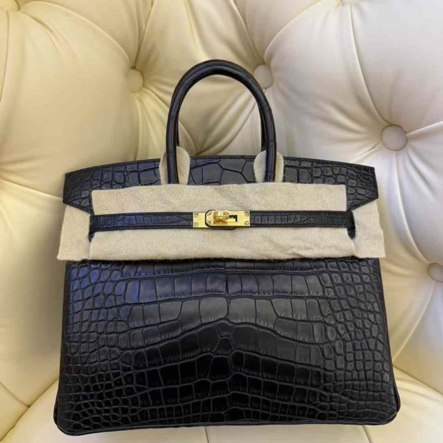 全新 Hermes birkin 25 黑金霧面鱷魚-1