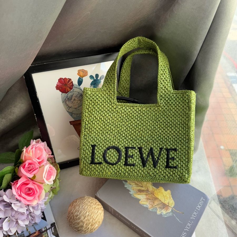 LOEWE Logo 標誌酒椰纖維小款二用包(綠色)-0