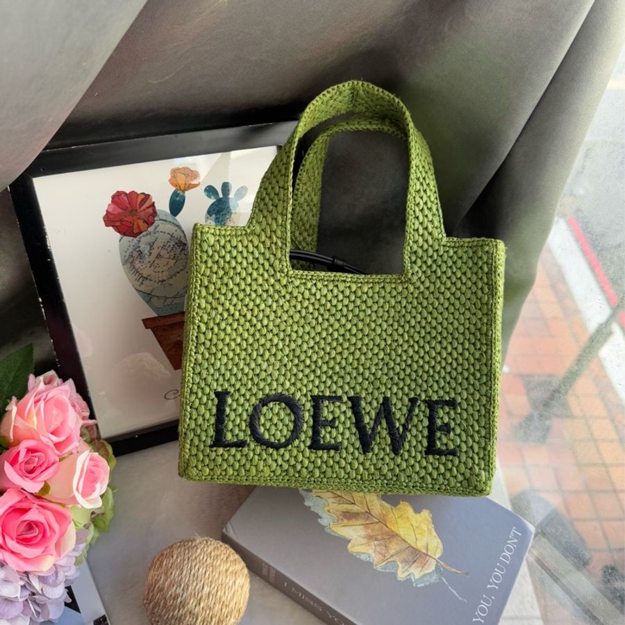 LOEWE Logo 標誌酒椰纖維小款二用包(綠色)-1